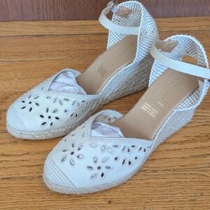 Maypol Espadrille Wedge Floral Eyelet Tan Brown Jute 41 Womens Made in Spain